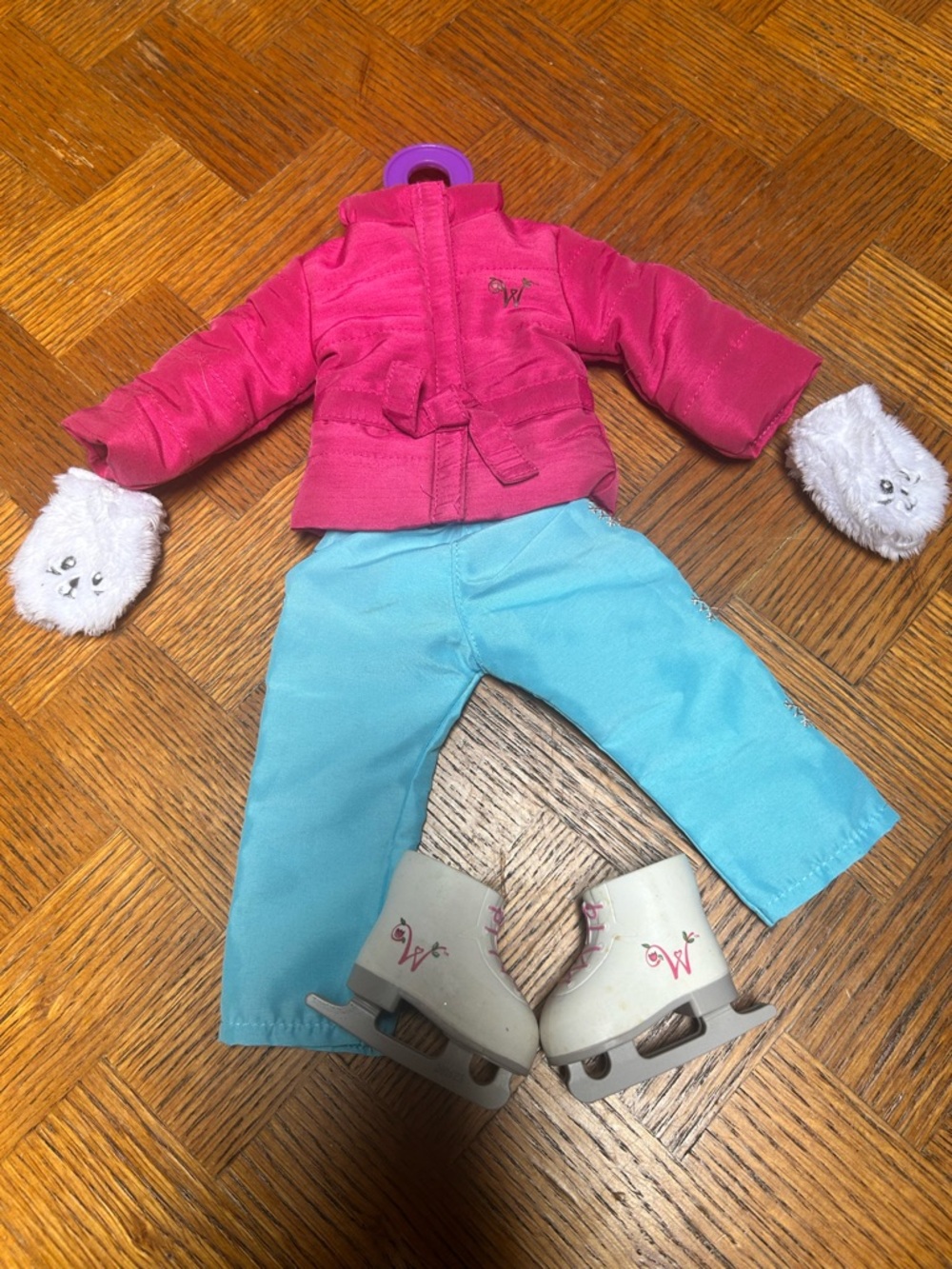 Winter Skating Outfit for Dolls - Pink Jacket & Blue Pants